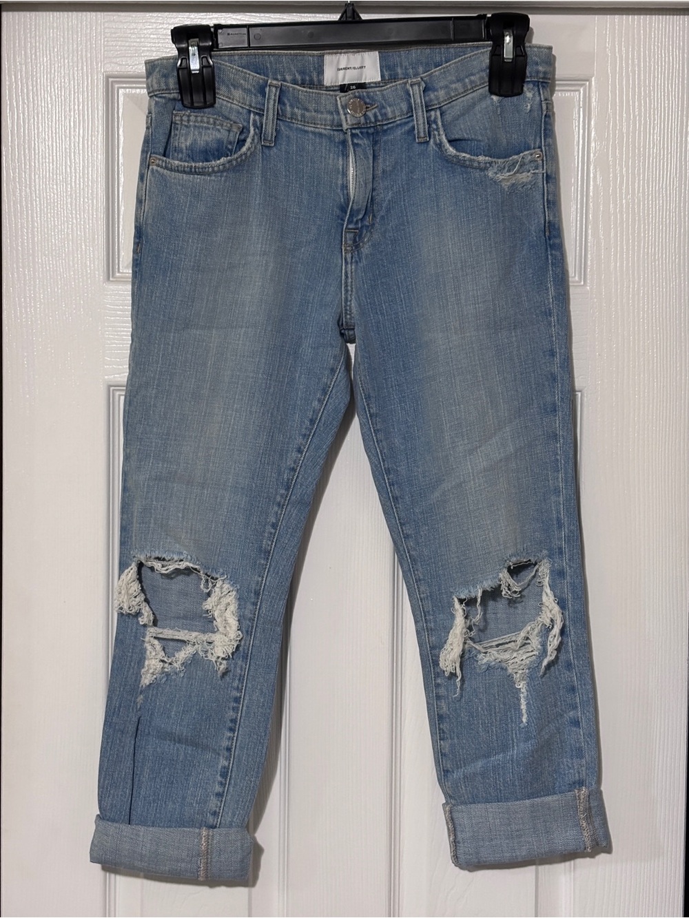 CURRENT/ELLIOTT The Fling Distressed Boyfriend Jeans Size 26 High Cuff NWT